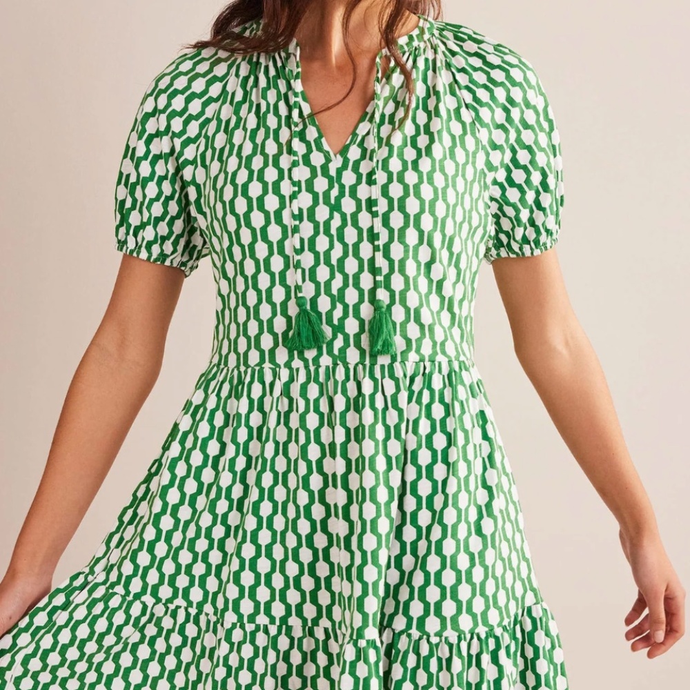 Boden Green and White Patterned Dress